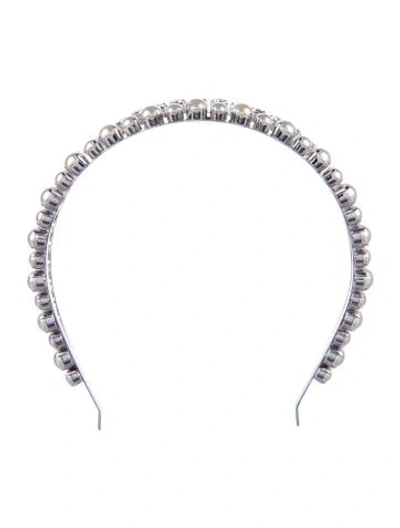 Pre-owned Miu Miu Classic Faux Pearl & Crystal Double Headband
