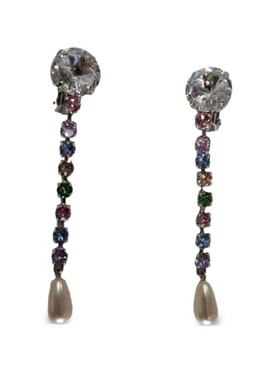 Pre-owned Miu Miu Classic Faux-pearl Drop Earrings In Silver