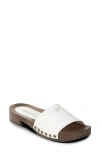 Miu Miu Leather Logo Slide Clogs In Bianco