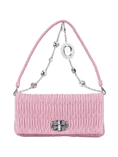 Pre-owned Miu Miu Cloque Chain Bag In Pink