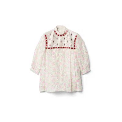 Miu Miu Cloqué Mini-dress With Crystals In White