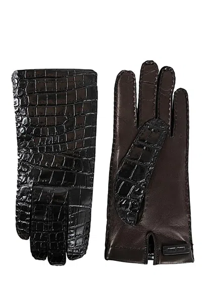 Miu Miu Woman Black Gloves In Brown