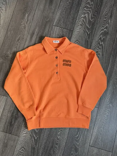 Pre-owned Miu Miu Club Logo Patch Polo Sweatshirt In Orange