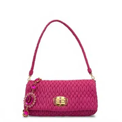 Pre-owned Miu Miu Coated Canvas Matelasse Crystal Flap Clutch In Red