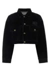 Miu Miu Buttoned Cropped Velvet Jacket In Black