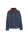 Miu Miu Denim Padded Jacket With Corduroy Collar In Blue