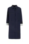 Miu Miu Collared Cotton Trench Coat With Side Pockets In Blue