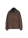 Miu Miu Women Down Jacket With Leather Collar In Brown