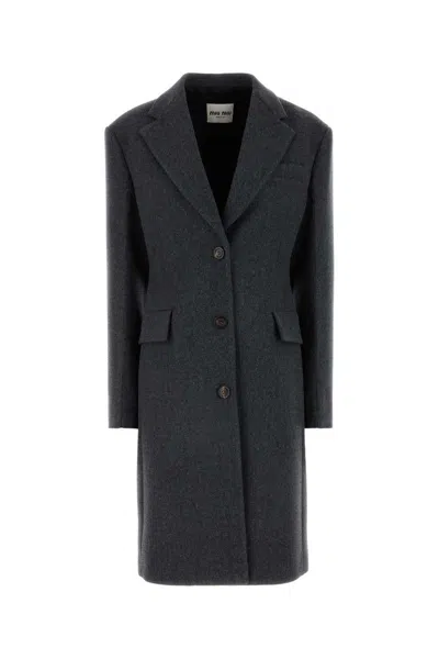 Miu Miu Wool Coat With Back Vent And Flap Pockets In Grey