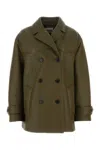 Miu Miu Olive Double-breasted Leather Jacket In Green