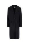 Miu Miu Woman Black Wool Blend Coat In Stripped