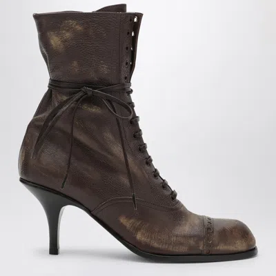 MIU MIU MIU MIU COCOA-COLOURED LACE-UP BOOT WITH HEEL WOMEN
