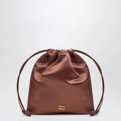 Miu Miu Cocoa-coloured Satin Pouch Women In Brown