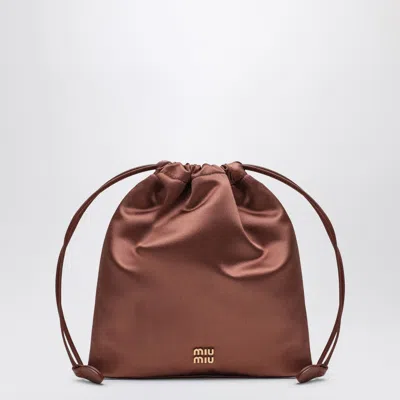 Miu Miu Cocoacoloured Satin Pouch In Brown