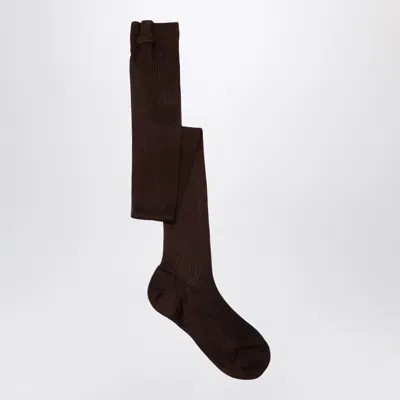 Miu Miu Cocoa-coloured Silk-blend Socks In Black