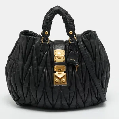 Pre-owned Miu Miu Coffer Black Matelasse Leather Tote