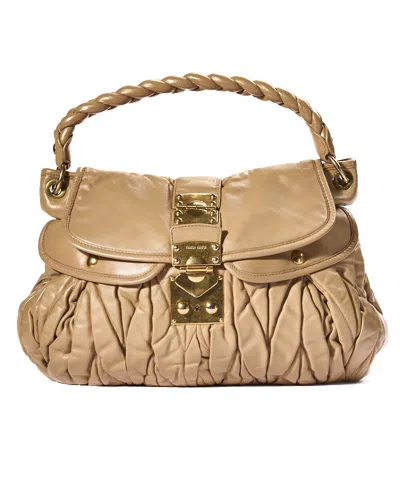 Miu Miu Coffer Handbag Large Groffata Beige
