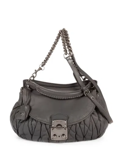 Pre-owned Miu Miu Coffer Matelassé Tote Bag In Gray