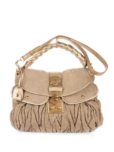Pre-owned Miu Miu Coffer Matelassé-canvas Braided-handle Tote Bag In Neutrals