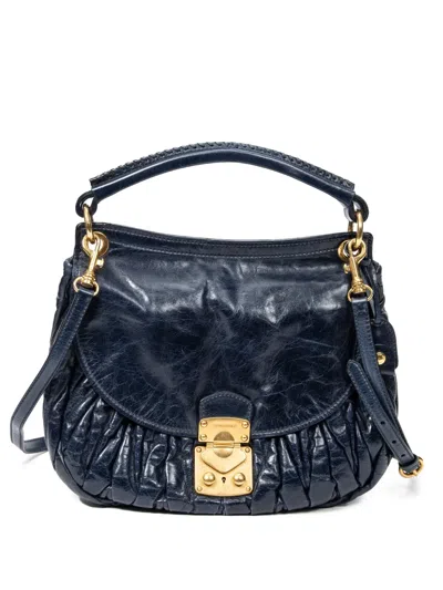 Pre-owned Miu Miu Coffer Quilted Shoulder Bag In Blue