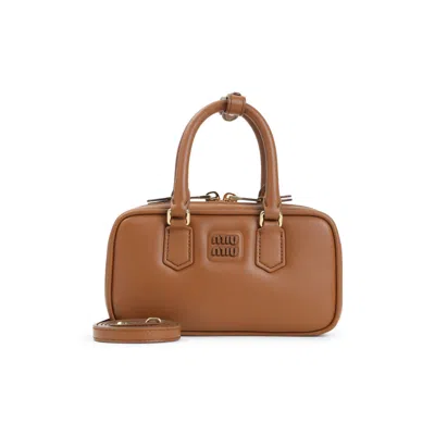 Miu Miu Cognac Arcadie Mini Calf Leather Shoulder Bag In Brown