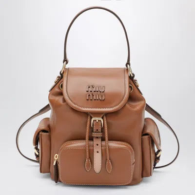 Miu Miu Cognac Calfskin Backpack In Brown