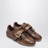 Miu Miu Cognac-colored Leather Sneakers With Buckle In Multi