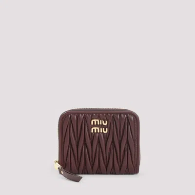 Miu Miu Dark Red Lamb Leather Coin Case In Brown