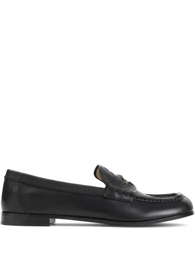 Miu Miu Nappa Calf Leather Loafers With Decorative Strap In Black
