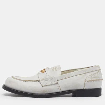 Pre-owned Miu Miu Coin Size 38.5 White Leather Loafers