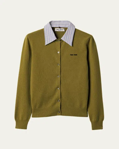 Miu Miu Collared Cashmere Cardigan In Brown