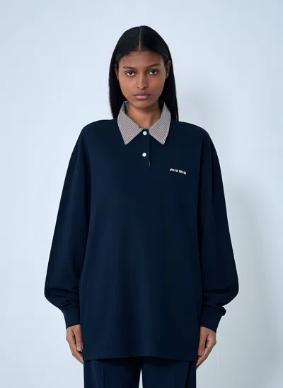 Miu Miu Collared Long Sleeve Polo Shirt In Blue