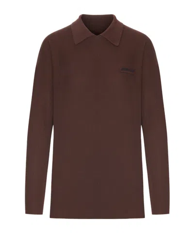 Miu Miu Collared Long-sleeved Knit Sweater In Brown