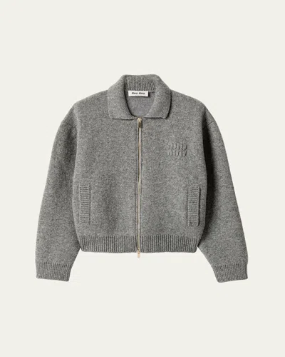 Miu Miu Collared Wool-cashmere Zip Cardigan In Brown
