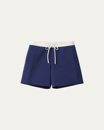 Miu Miu Colorblock Drawstring Low Rise Shorts In Blue