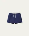 Miu Miu Colorblock Drawstring Low Rise Shorts In F0w99 Inchiostro Bianco
