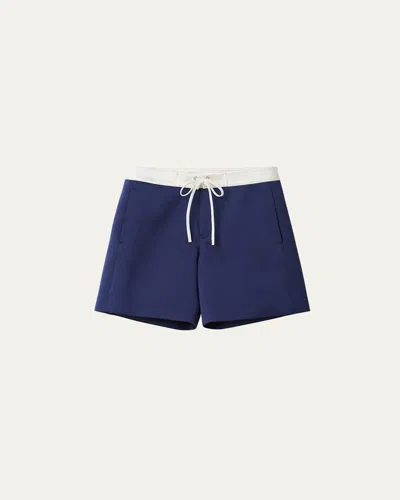 Miu Miu Colorblock Drawstring Low Rise Shorts In Blue