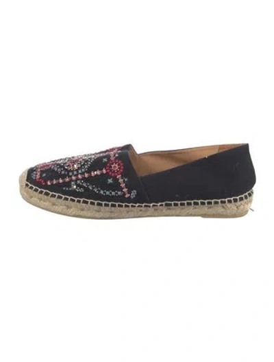 Pre-owned Miu Miu Colorblock Pattern Embroidered Accent Espadrilles In Blue