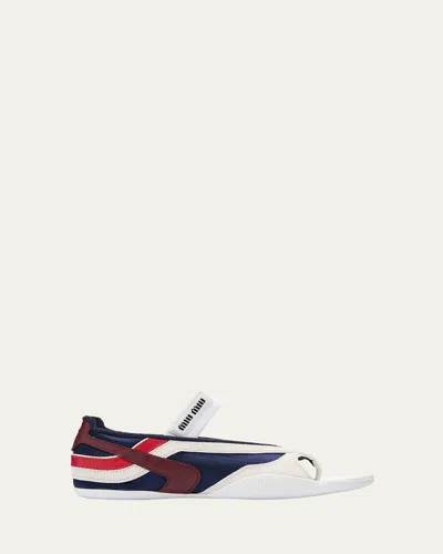 Miu Miu Colorblock Tech Thong Sneakers In Blue