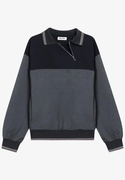 MIU MIU COLORBLOCKED ZIP SWEATSHIRT