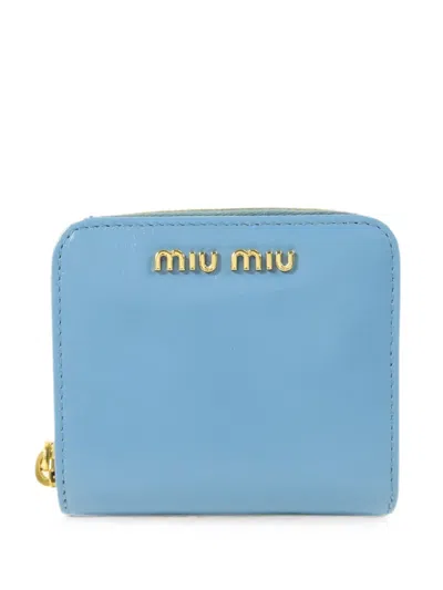 Pre-owned Miu Miu Compact Bifold Wallet In Blue