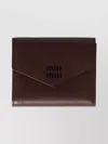 Miu Miu Compact Leather Wallet Fold-over Flap In Brown