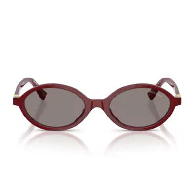 Miu Miu Compact Oval Sunglasses In Glossy Burgundy Acetate In Brown