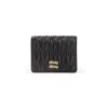 Miu Miu Compact Quilted Brown Lamb Leather Wallet In Black