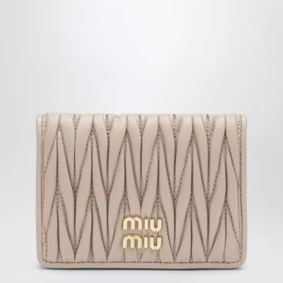 Miu Miu Compact Wallet In Powder-pink Quilted Nappa