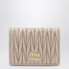 Miu Miu Compact Wallet In Powder-pink Quilted Nappa