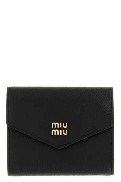 Miu Miu Compact Wallet - Metal Logo Detail In Black