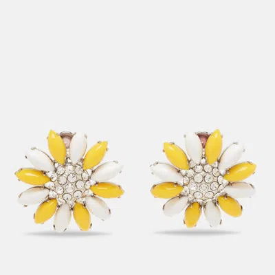 Pre-owned Miu Miu Composite Crystals Silver Tone Clip-on Earrings
