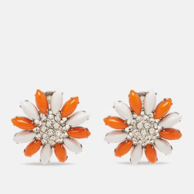 Pre-owned Miu Miu Composite Crystals Silver Tone Earrings