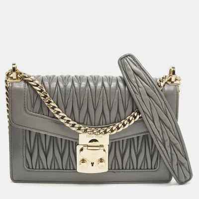 Pre-owned Miu Miu Confidential Grey Matelassé Leather Shoulder Bag In Gray